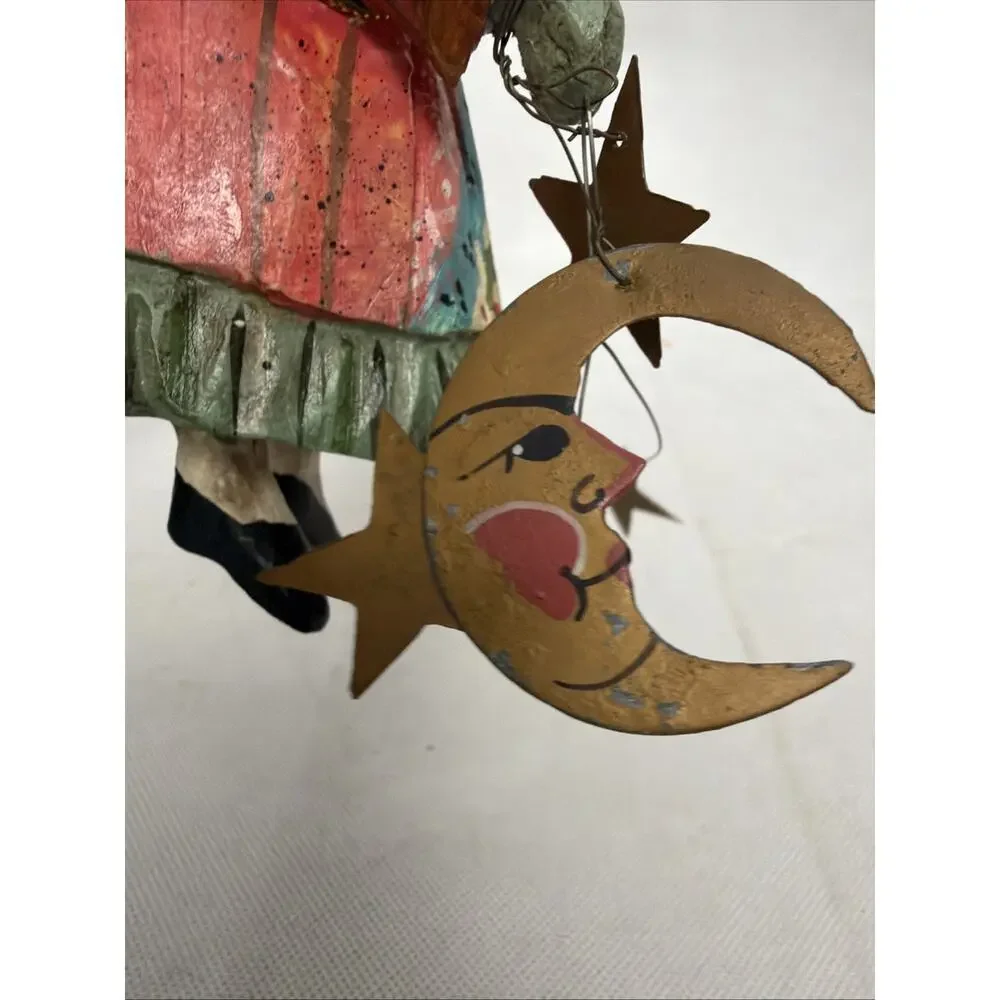 House Of Hatten Pixie Elf Grandma Bells Moon Ornament Folk Art Vintage 1991